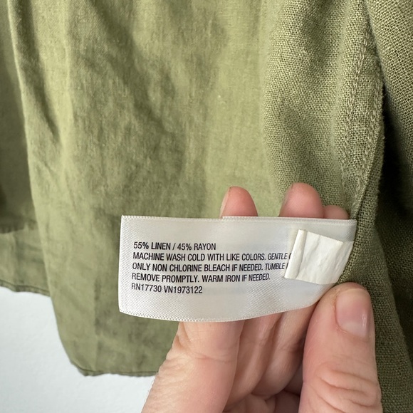Olive Green Women's Button Down Shirt Relaxed Fit - Picture 5 of 6